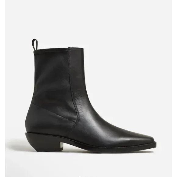 New  Madewell The Idris Black Leather Ankle Boot Women Size 9 Western Inspired - Picture 3 of 6